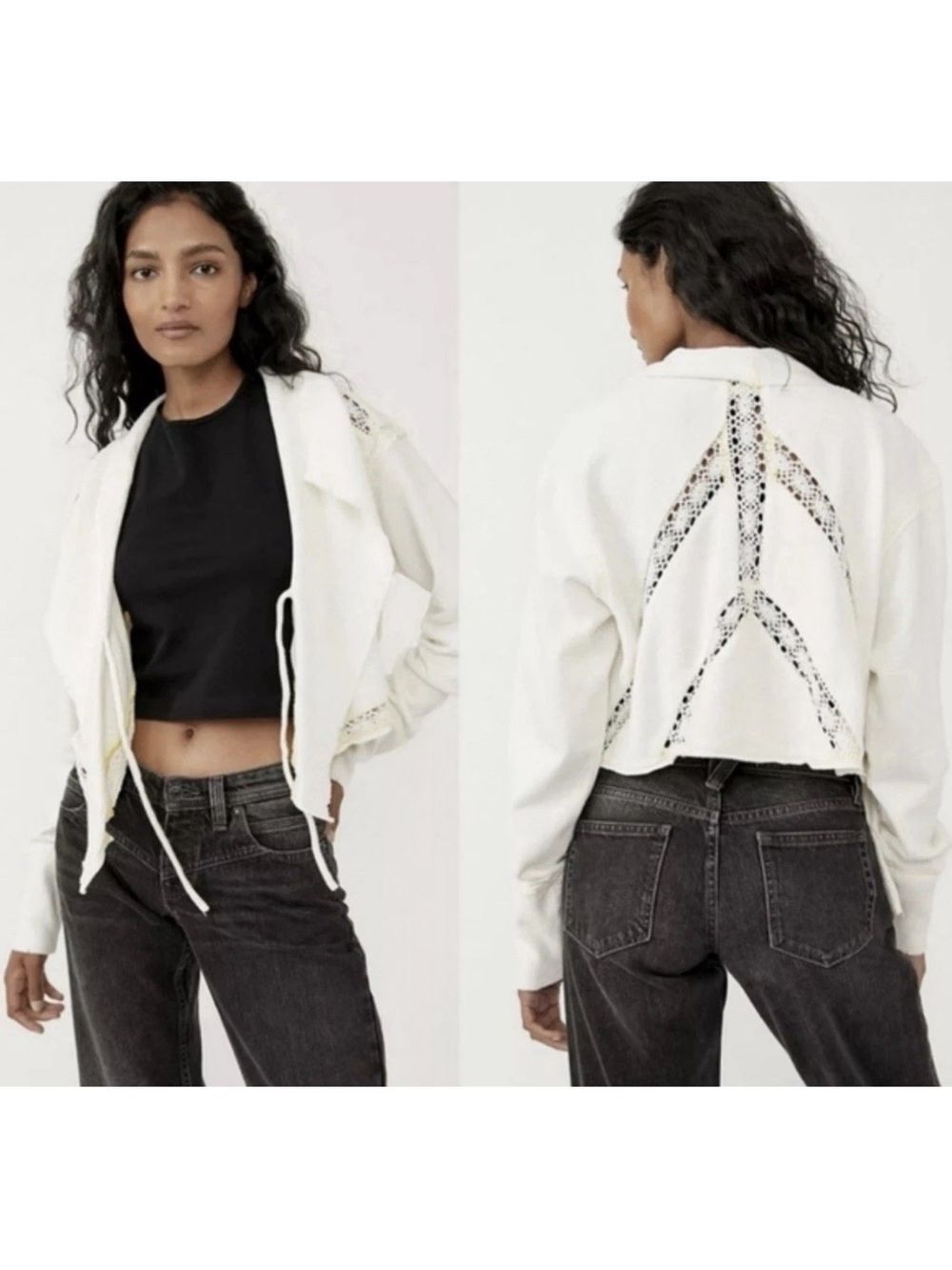 We the Free People Lost Cause Tie Front Cardigan XL Boho Ivory Yellow *Flaw*